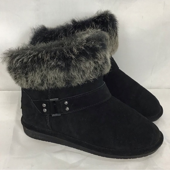 BEARPAW Tigris Winter Boots Size 8 Black Suede Faux Fur Snow Boot Wool Lined - Picture 2 of 11